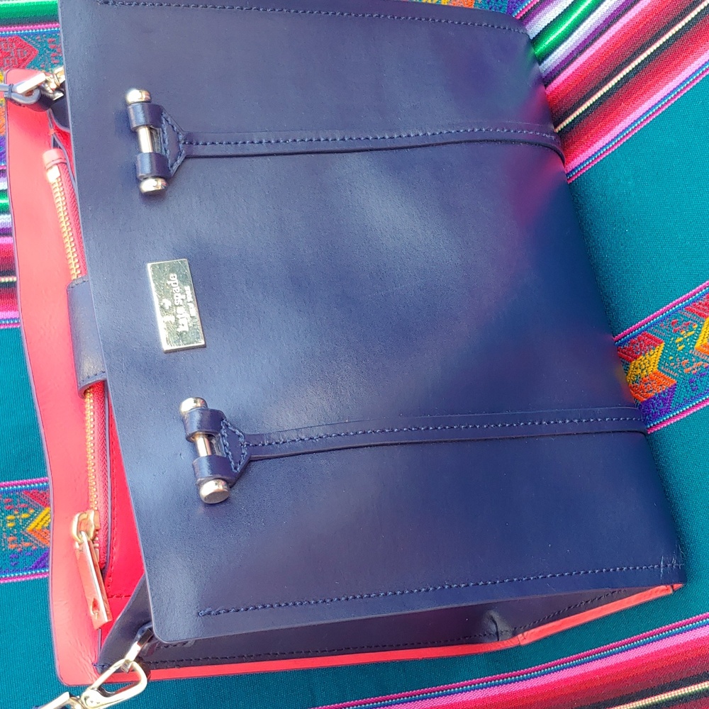Kate Spade Navy Blue and Hot Pink Leather Arbour Hill Elodie Shoulder Tote